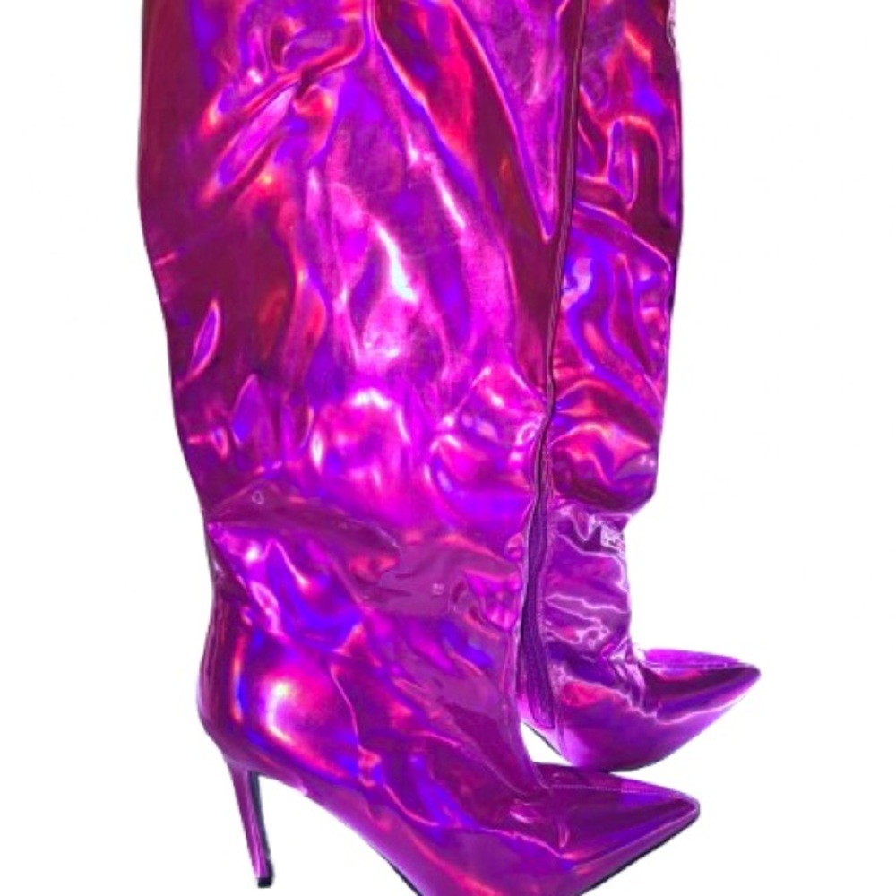 Shiny Holographic Hot Pink Women's Boots size 6.5